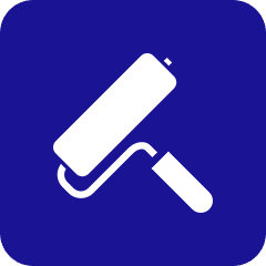 01 Paint roller icon on blue background.