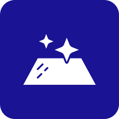 02 Sparkling clean surface icon on blue background.