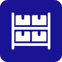 02 Storage shelves icon on blue background.