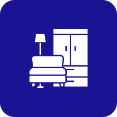 03 Furniture icon with chair and wardrobe.