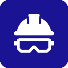 04 Safety helmet and goggles icon on blue.