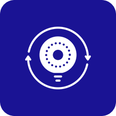 04 White circular arrow icon on blue background.