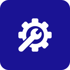 05 Wrench and gear icon on blue background.