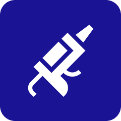 05 White caulking gun icon on blue background.