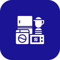 Frame 1618873934 Household appliances icon on blue background.
